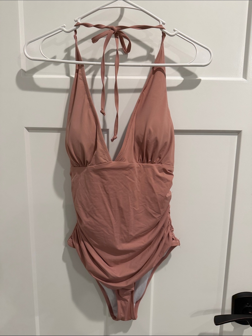 Mauve Halter One-Piece Swimsuit with Ruched Sides